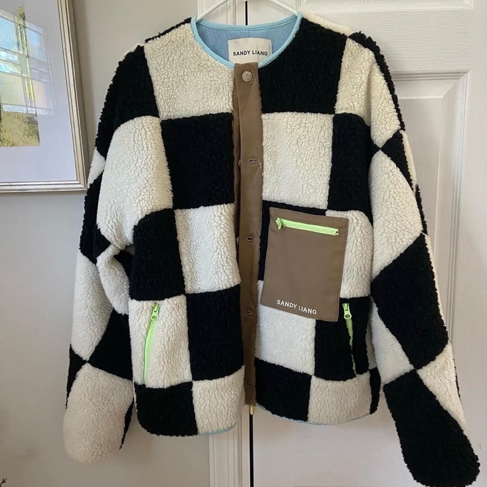 Sandy Liang Pawn Fleece - XS but fits like S/M. EUC! checkered print, oversized